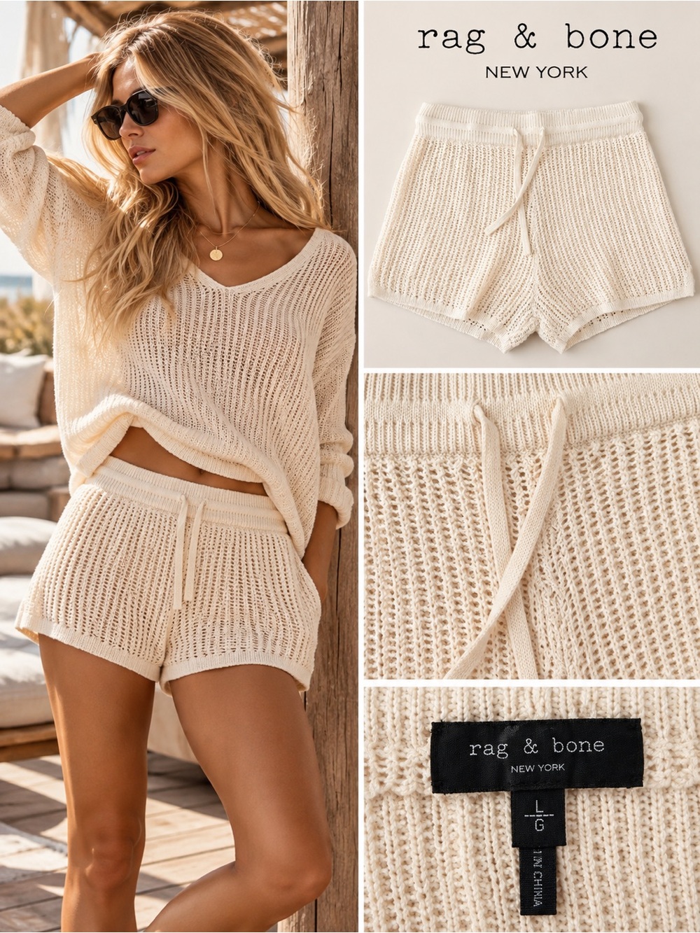 rag & bone Women's Cream Knit Lounge Shorts